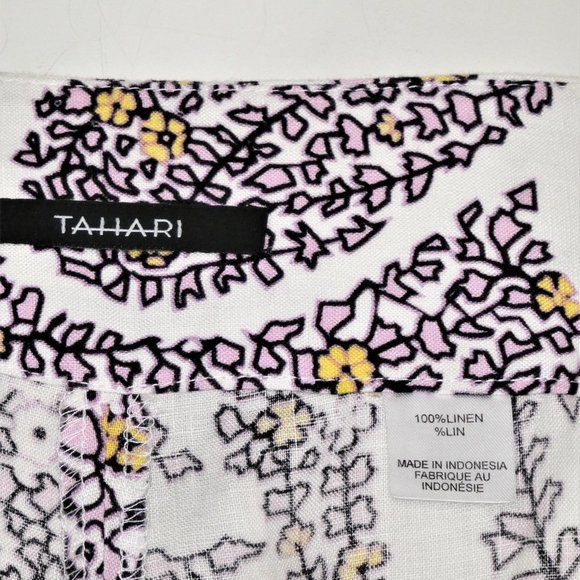 Tahari Lilac Floral Pattern Wide Leg Linen Pants Size 10-12 - Picture 9 of 10